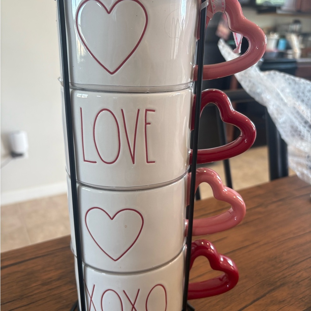 Love Heart Stackable Mugs Set - Pink and Red